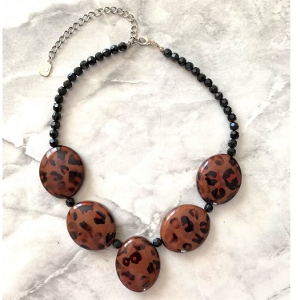 You & I Leopard print beaded necklace